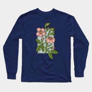 Musk Rose, Vintage style flower stamp (colored) Long Sleeve T-Shirt